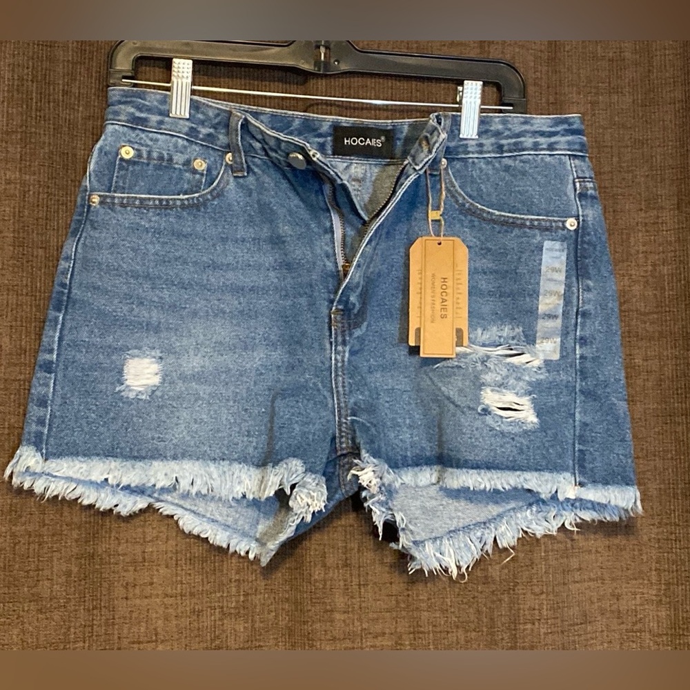Hocaies Frayed Raw Hem Ripped Denim Shorts size 8 Waist 29W NWT